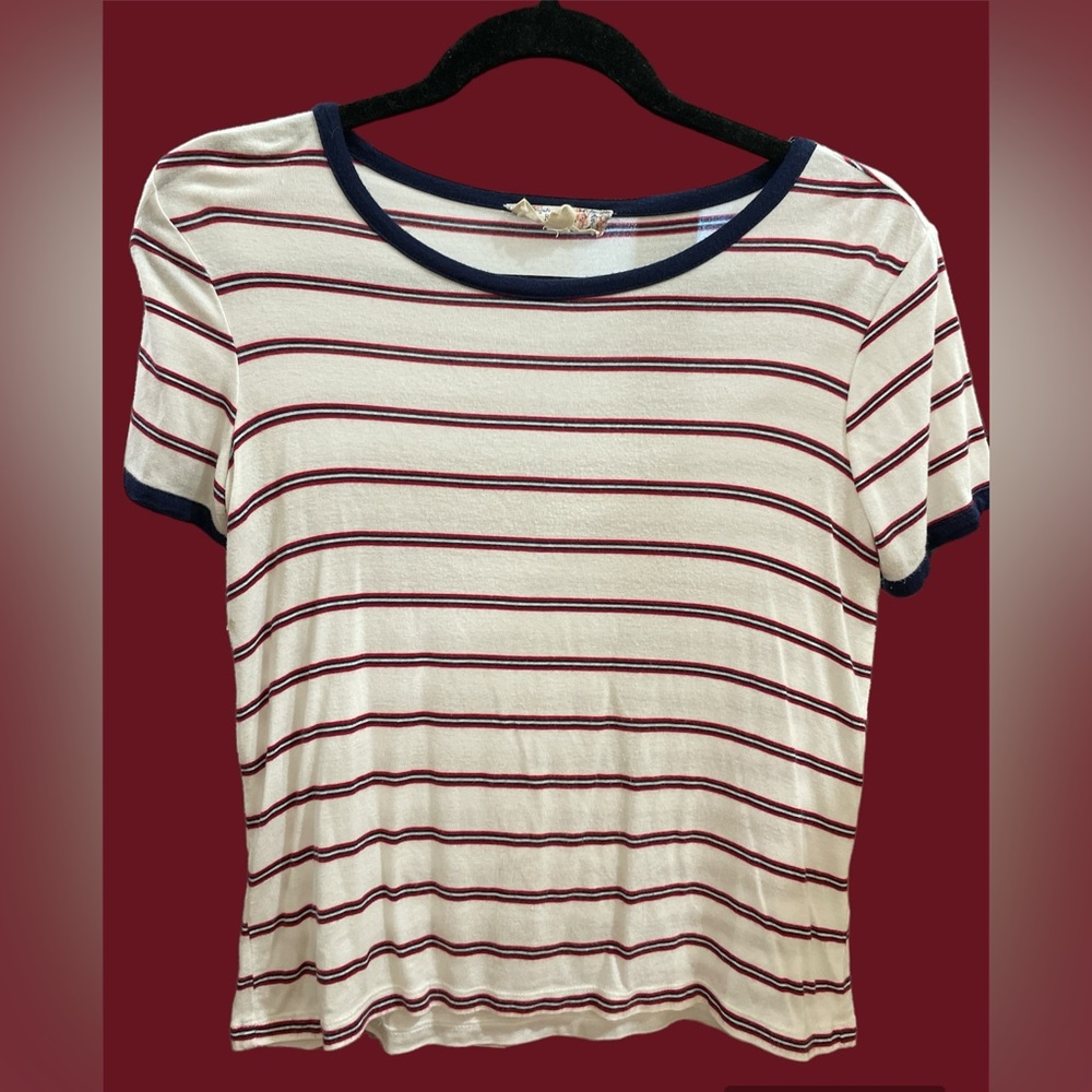 Pink Republic White, Red, and Navy Striped Short Sleeve Top Women’s Size S